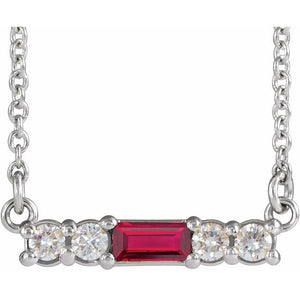 14K Gold Mozambique Garnet And Natural Diamond Bar Necklace