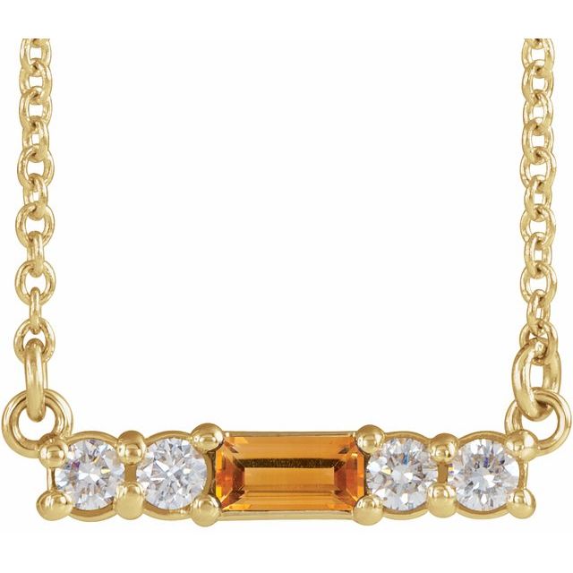 14K Gold Mozambique Garnet And Natural Diamond Bar Necklace