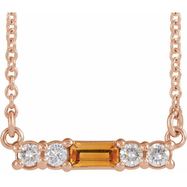 14K Gold Mozambique Garnet And Natural Diamond Bar Necklace
