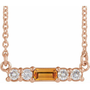 14K Gold Mozambique Garnet And Natural Diamond Bar Necklace