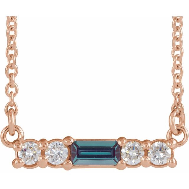 14K Gold Mozambique Garnet And Natural Diamond Bar Necklace