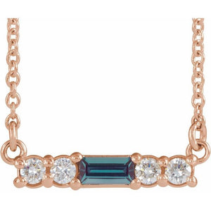 14K Gold Mozambique Garnet And Natural Diamond Bar Necklace