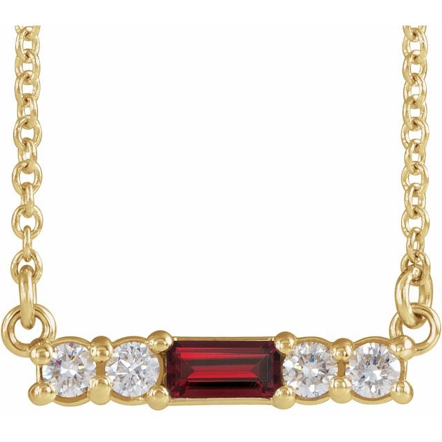 14K Gold Mozambique Garnet And Natural Diamond Bar Necklace