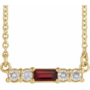 14K Gold Mozambique Garnet And Natural Diamond Bar Necklace
