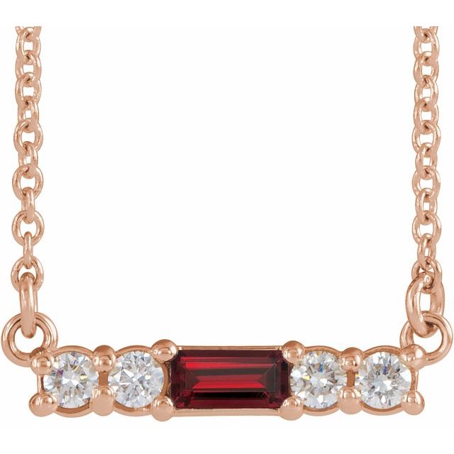 14K Gold Mozambique Garnet And Natural Diamond Bar Necklace