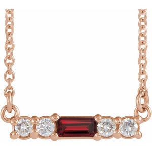 14K Gold Mozambique Garnet And Natural Diamond Bar Necklace
