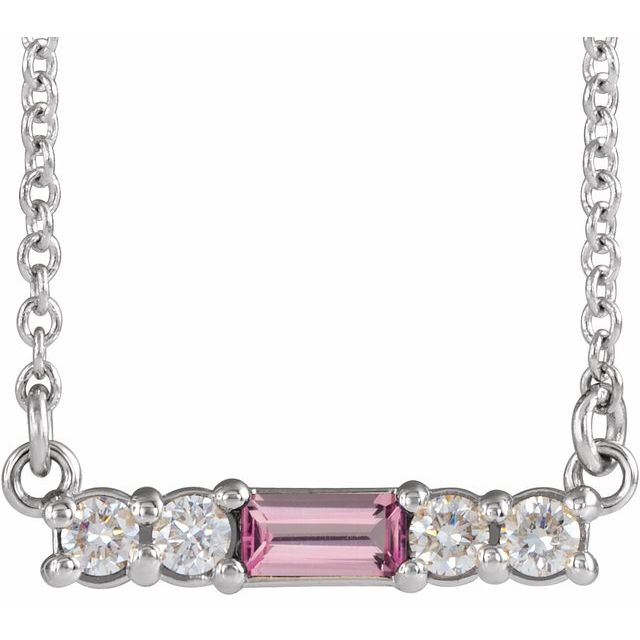 14K Gold Mozambique Garnet And Natural Diamond Bar Necklace