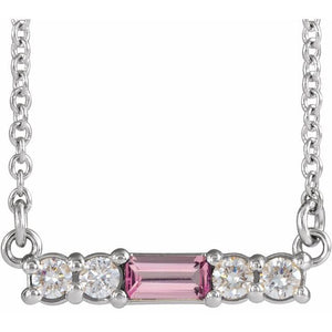 14K Gold Mozambique Garnet And Natural Diamond Bar Necklace