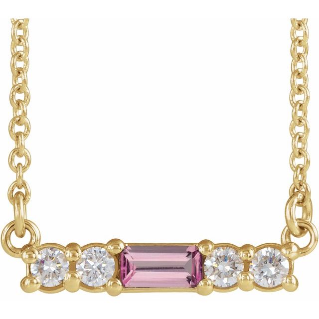 14K Gold Mozambique Garnet And Natural Diamond Bar Necklace
