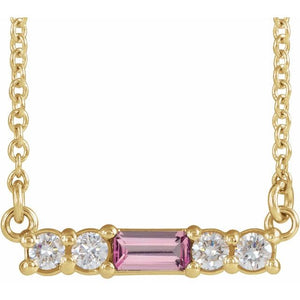 14K Gold Mozambique Garnet And Natural Diamond Bar Necklace