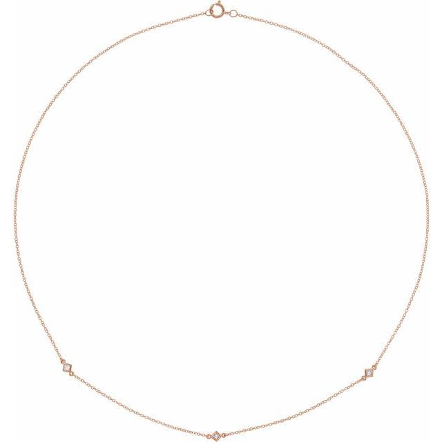 14K Gold Natural Diamond 3-Station Necklace