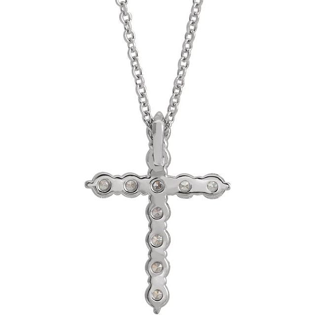 14K White Gold 16-18" Natural Diamond Cross Necklace - 1/6 CTW