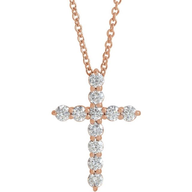 14K White Gold 16-18" Natural Diamond Cross Necklace - 1/6 CTW