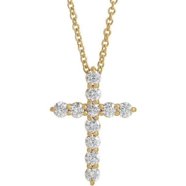 14K White Gold 16-18" Natural Diamond Cross Necklace - 1/6 CTW