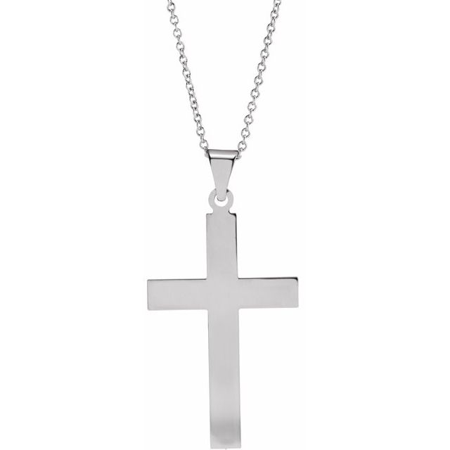 14K White Gold 18x12 mm Cross Pendant Necklace - Timeless Elegance