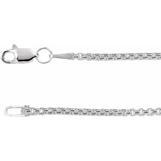 14K White Gold 1.8 mm Rounded Box Chain - Elegant 7-Inch Design