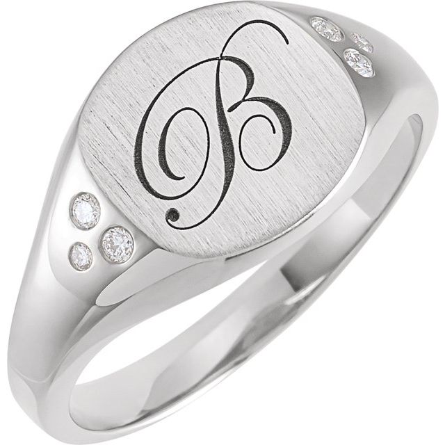 14K Gold & Sterling Silver Natural Diamond Signet Ring - Options Available