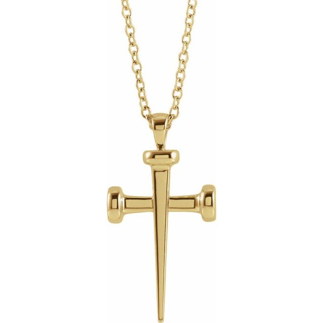 14K Rose Gold, 28x14.71 mm Nail Cross Pendant Necklace