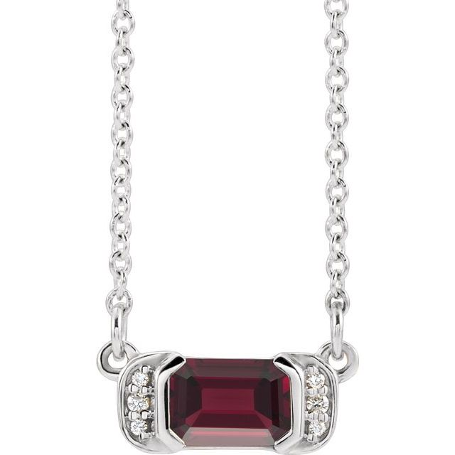 14K Gold Natural Mozambique Garnet And Diamond Bar Necklace