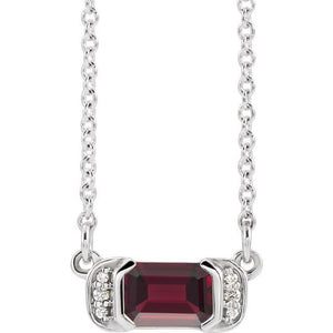 14K Gold Natural Mozambique Garnet And Diamond Bar Necklace