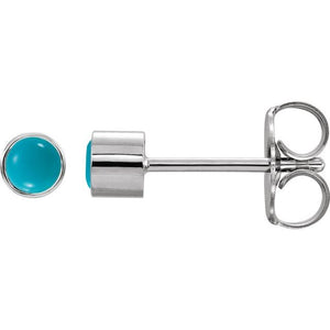 14K White Gold Natural Turquoise Bezel-Set Earrings