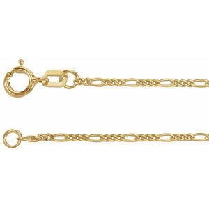 14K Yellow Gold 1.28 mm Figaro Chain Bracelet - Elegant Design
