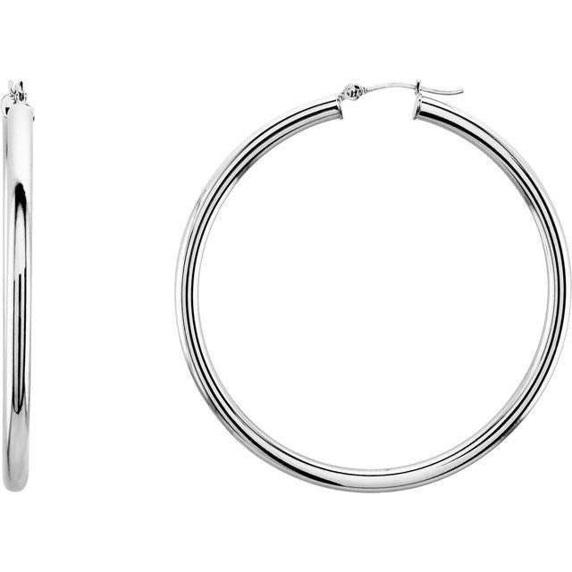 14K White Tube 15 mm Hoop Earrings