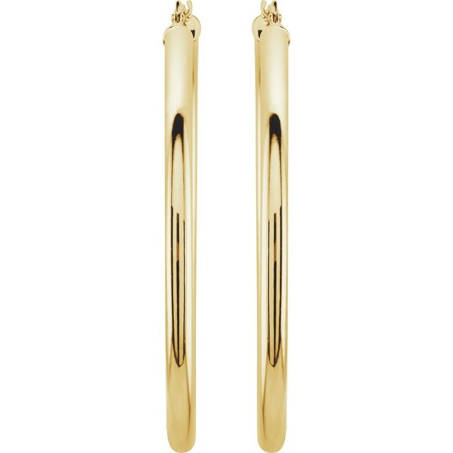 14K White Tube 15 mm Hoop Earrings