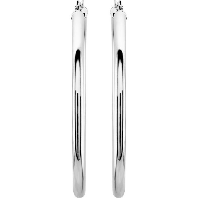 14K White Gold 15 mm Polished Tube Hoop Earrings