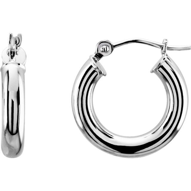 14K White Gold 15 mm Polished Tube Hoop Earrings