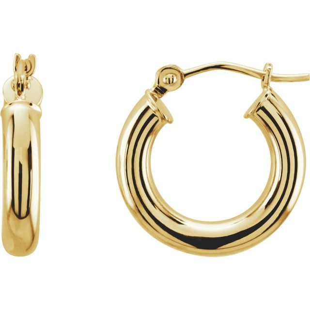 14K White Tube 15 mm Hoop Earrings