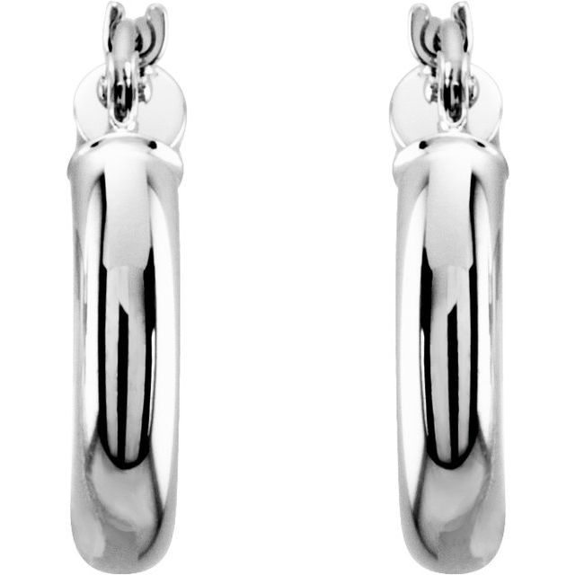 14K White Gold 15 mm Polished Tube Hoop Earrings