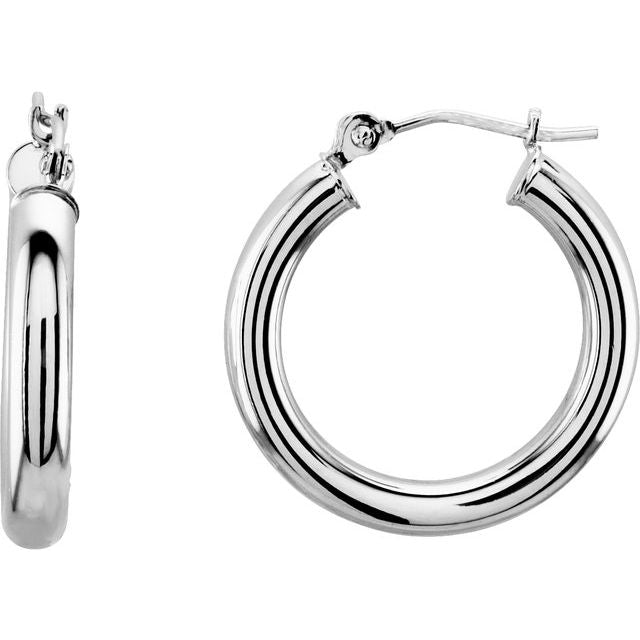 14K White Gold 15 mm Polished Tube Hoop Earrings