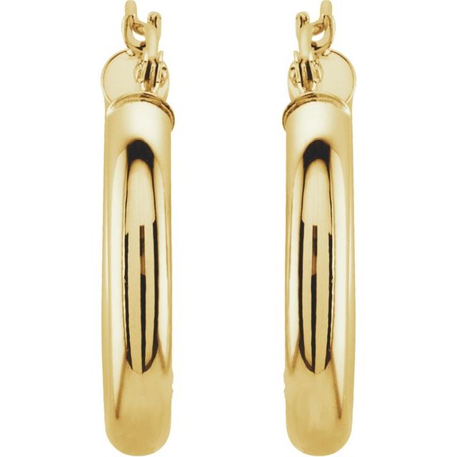 14K White Tube 15 mm Hoop Earrings