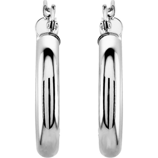 14K White Gold 15 mm Polished Tube Hoop Earrings