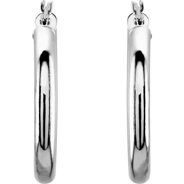 14K White Gold 15 mm Polished Tube Hoop Earrings