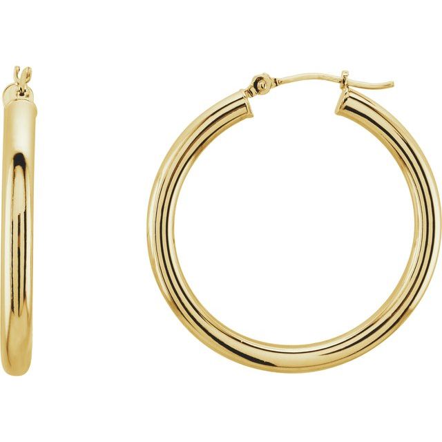 14K White Tube 15 mm Hoop Earrings