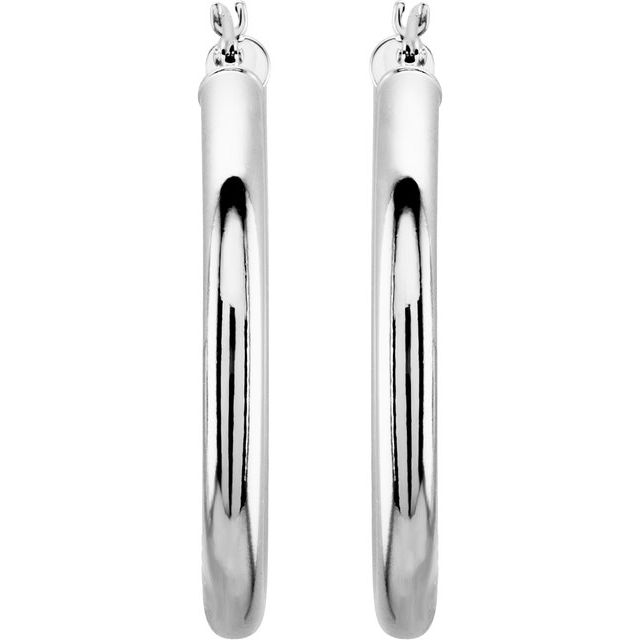 14K White Tube 15 mm Hoop Earrings