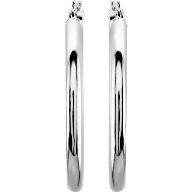 14K White Gold 15 mm Polished Tube Hoop Earrings