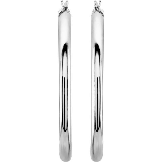 14K White Tube 15 mm Hoop Earrings