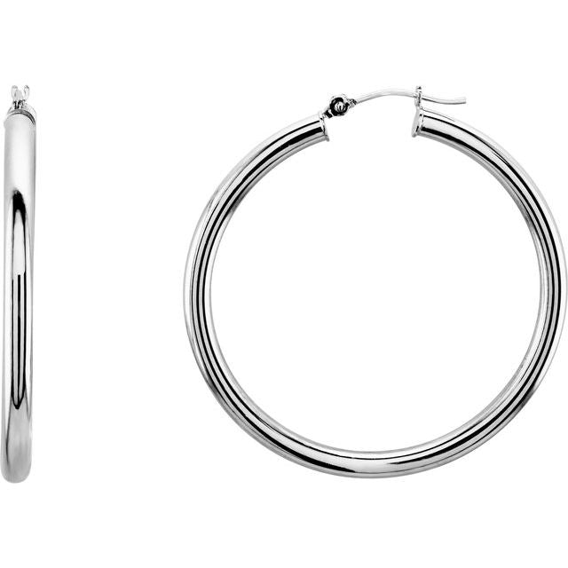 14K White Tube 15 mm Hoop Earrings