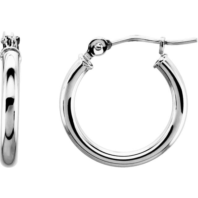 14K Yellow Gold 15 mm Polished Tube Hoop Earrings