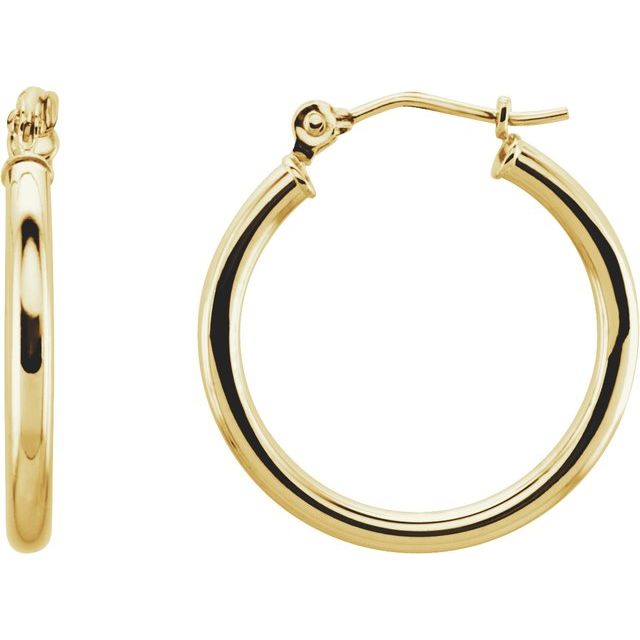 14K Yellow Gold 15 mm Polished Tube Hoop Earrings