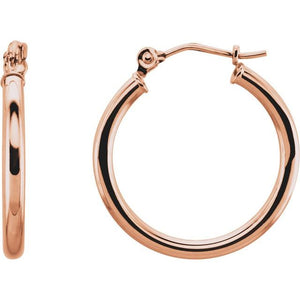 14K Gold Round Tube Hoop Earrings