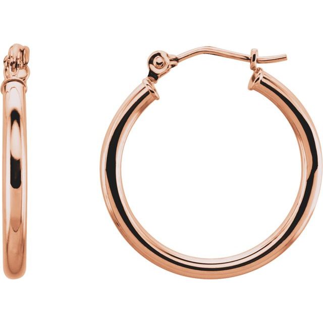 14K Rose Tube 13 mm Hoop Earrings