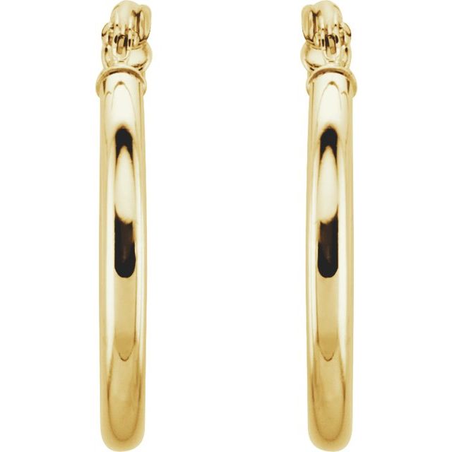 14K Yellow Gold 15 mm Polished Tube Hoop Earrings