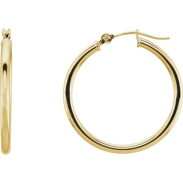 14K Yellow Gold 15 mm Polished Tube Hoop Earrings