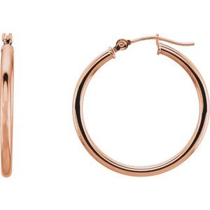 14K Rose Tube 13 mm Hoop Earrings