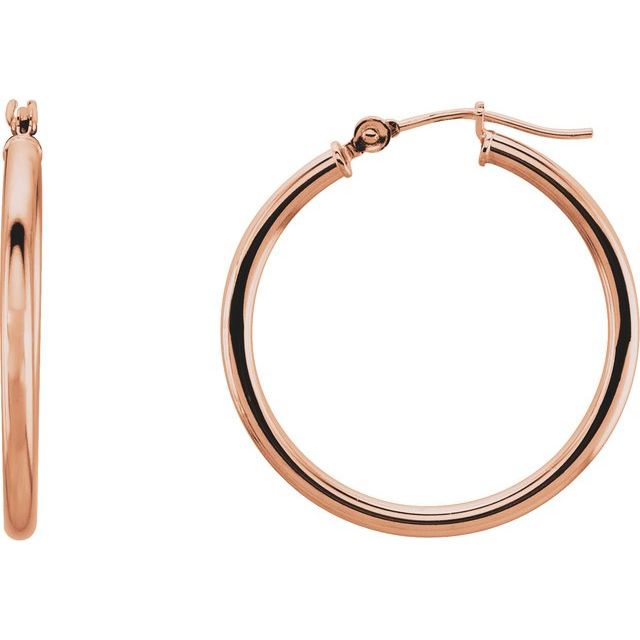 14K Gold Round Tube Hoop Earrings