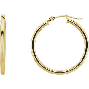 14K Gold Round Tube Hoop Earrings
